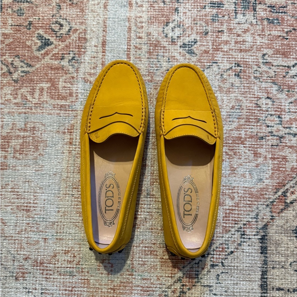Tod's Mustard Yellow Leather Loafers